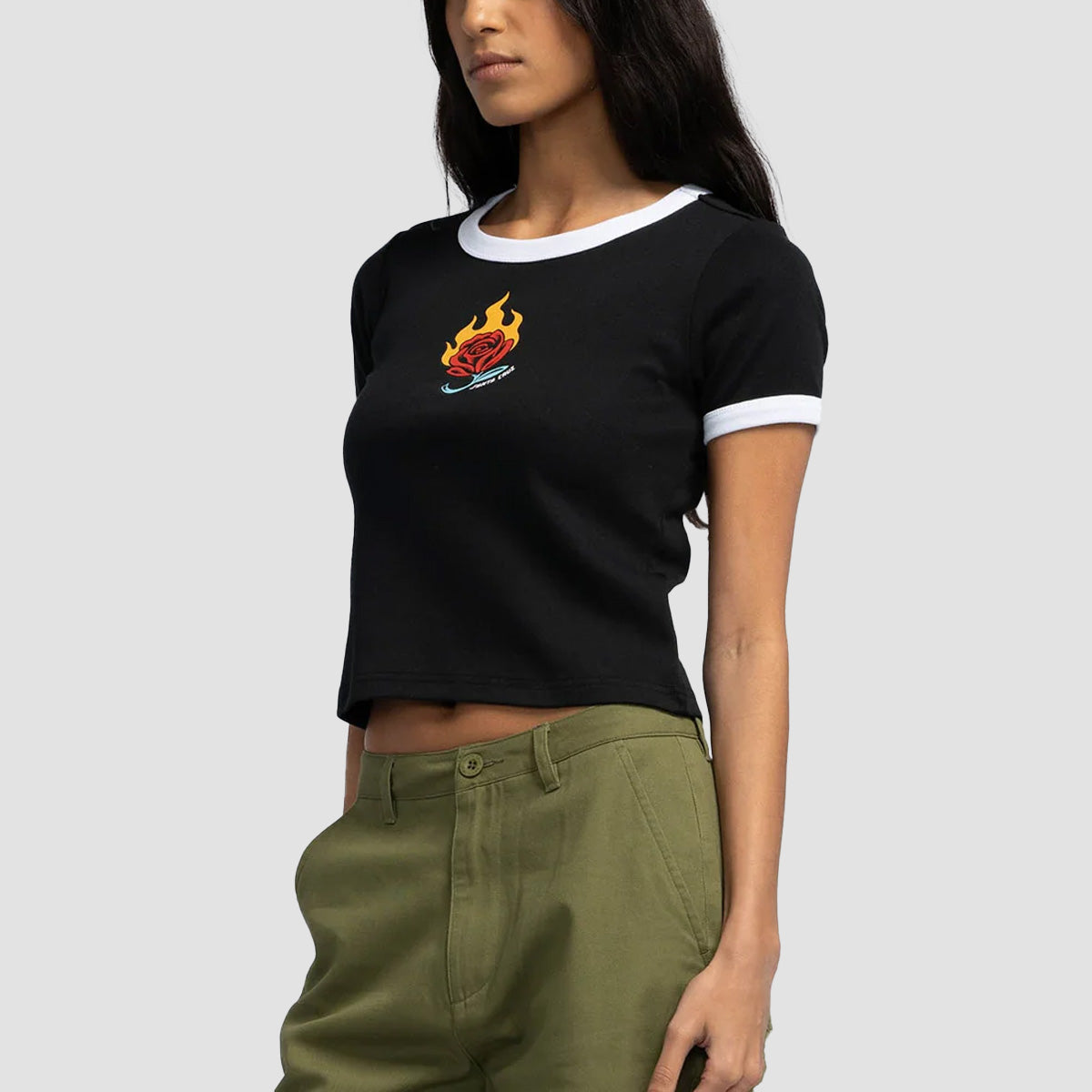 Santa Cruz Lucky Rose Ringer T-Shirt Black/White - Womens