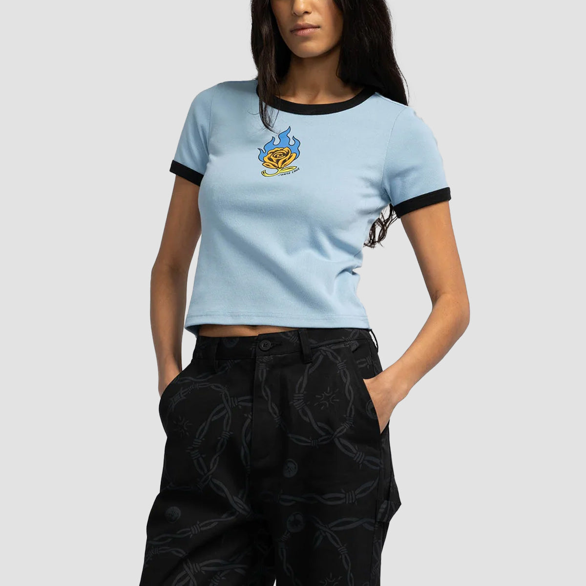 Santa Cruz Lucky Rose Ringer T-Shirt Crystal Blue/Black - Womens