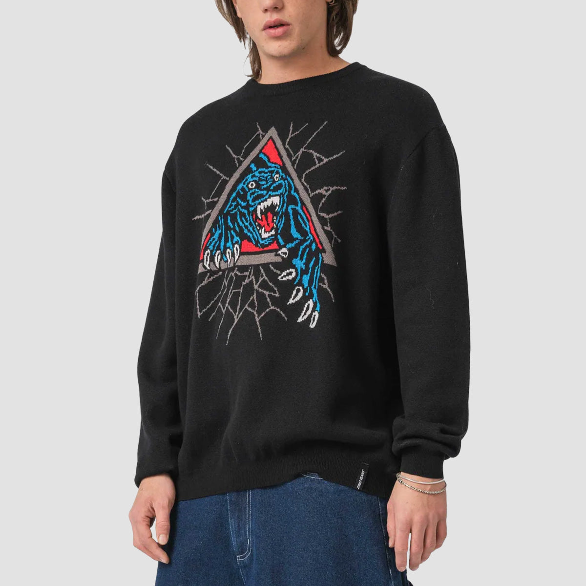 Santa Cruz Natas SC Panther Knit Crew Sweater Black