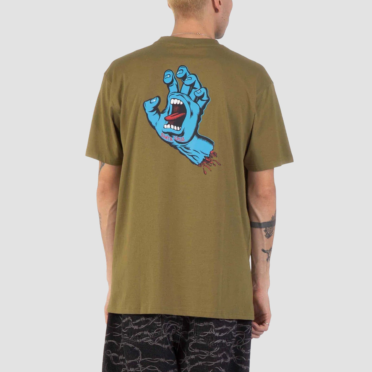 Santa Cruz Screaming Hand Chest T-Shirt Deep Olive