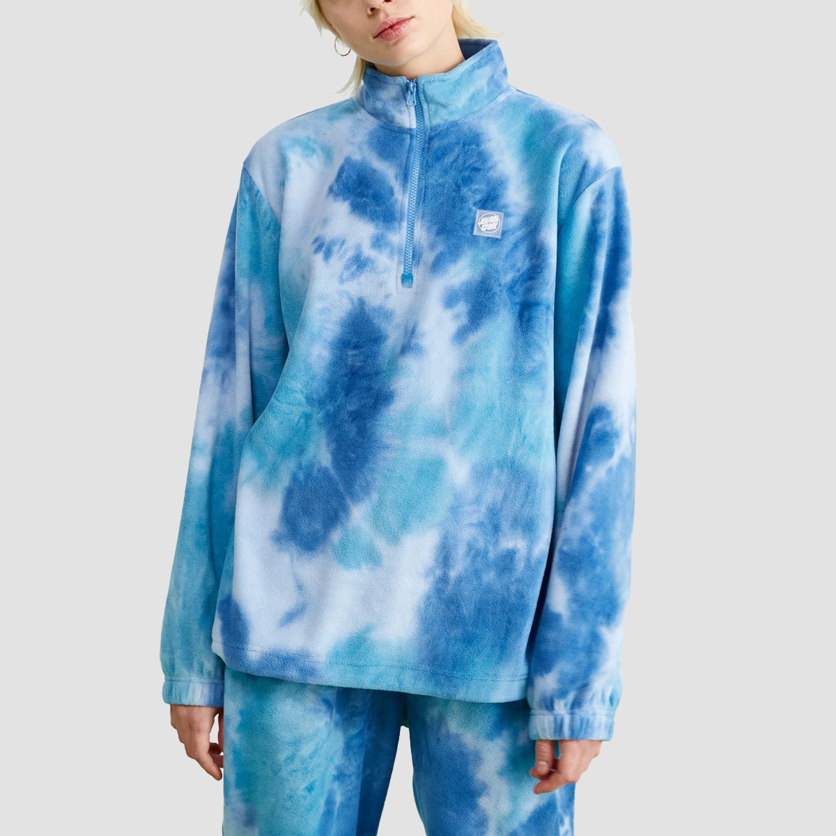 Santa Cruz Slumber Polar Fleece 1/2 Zip Sweatshirt Blue Tie Dye - Womens