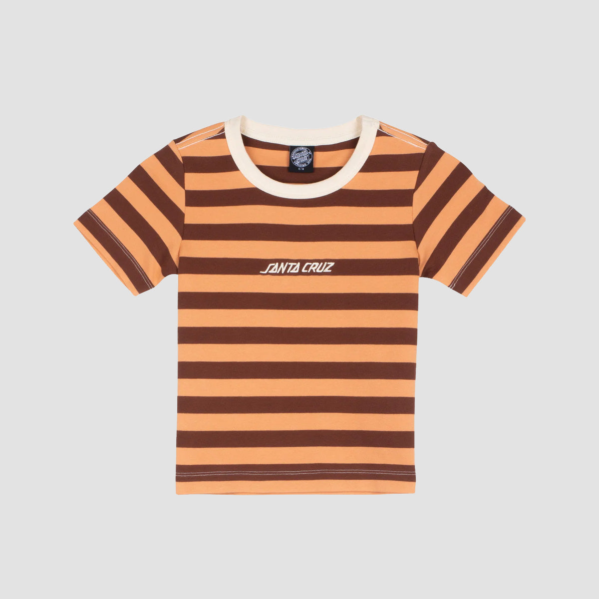 Santa Cruz Strip Logo Emb T-Shirt Sepia Stripe - Womens