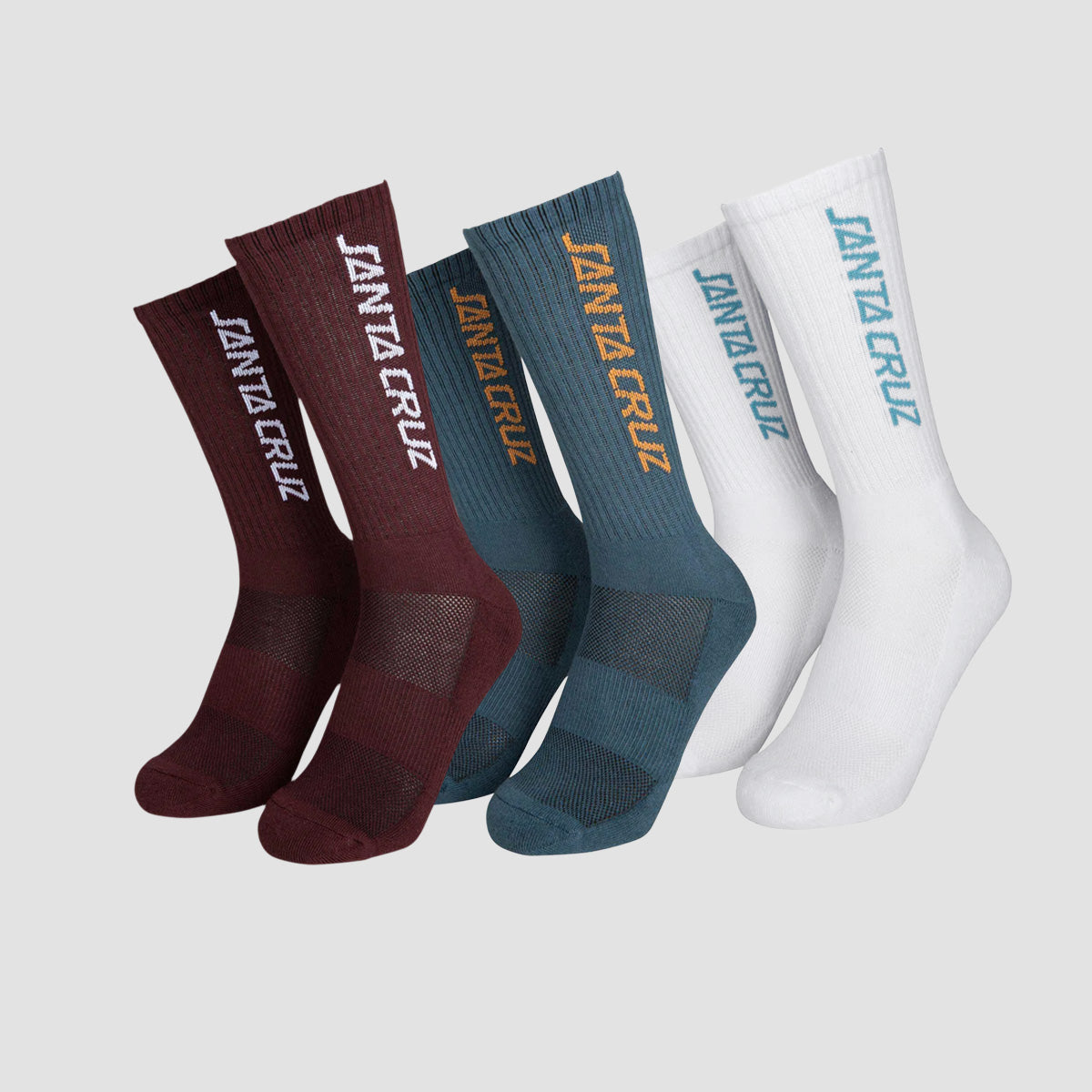Santa Cruz Strip Socks 3 Pack Dark Cherry/White/Navy