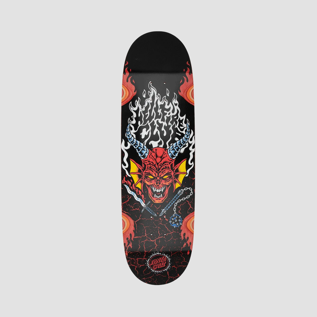 Santa Cruz X Stranger Things Hellfire Club Flames Skateboard Deck GITD - 9"