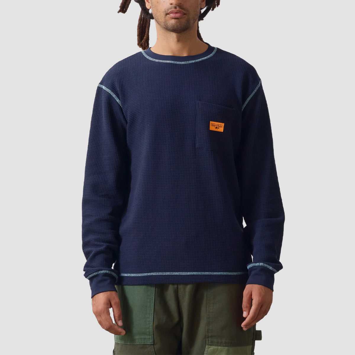 Service Works Waffle Contrast Thermal Longsleeve T-Shirt Navy/Blue