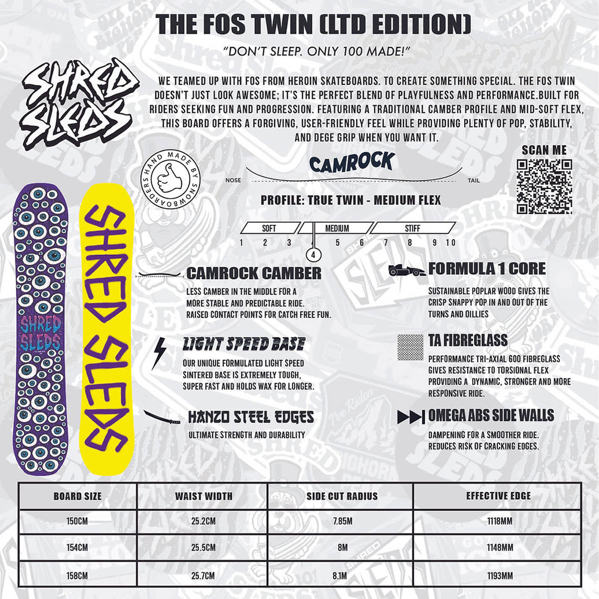 Shred Sleds X FOS Twin LTD Edition 26/27 Snowboard 158cm