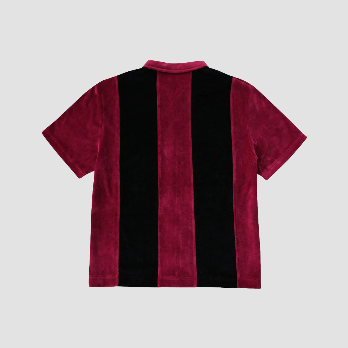 Skateboard Cafe Full Zip Velour Stripe Short Sleeve Shirt Burgundy/Black