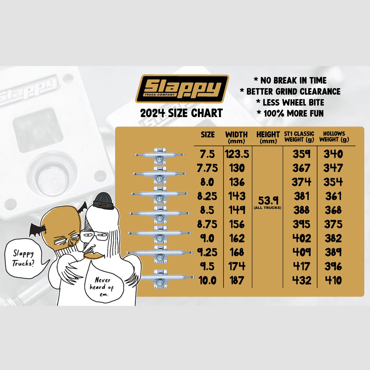 Slappy ST1 Classic (8 Hole Baseplate) Skateboard Trucks 1 Pair Raw - 8.5"
