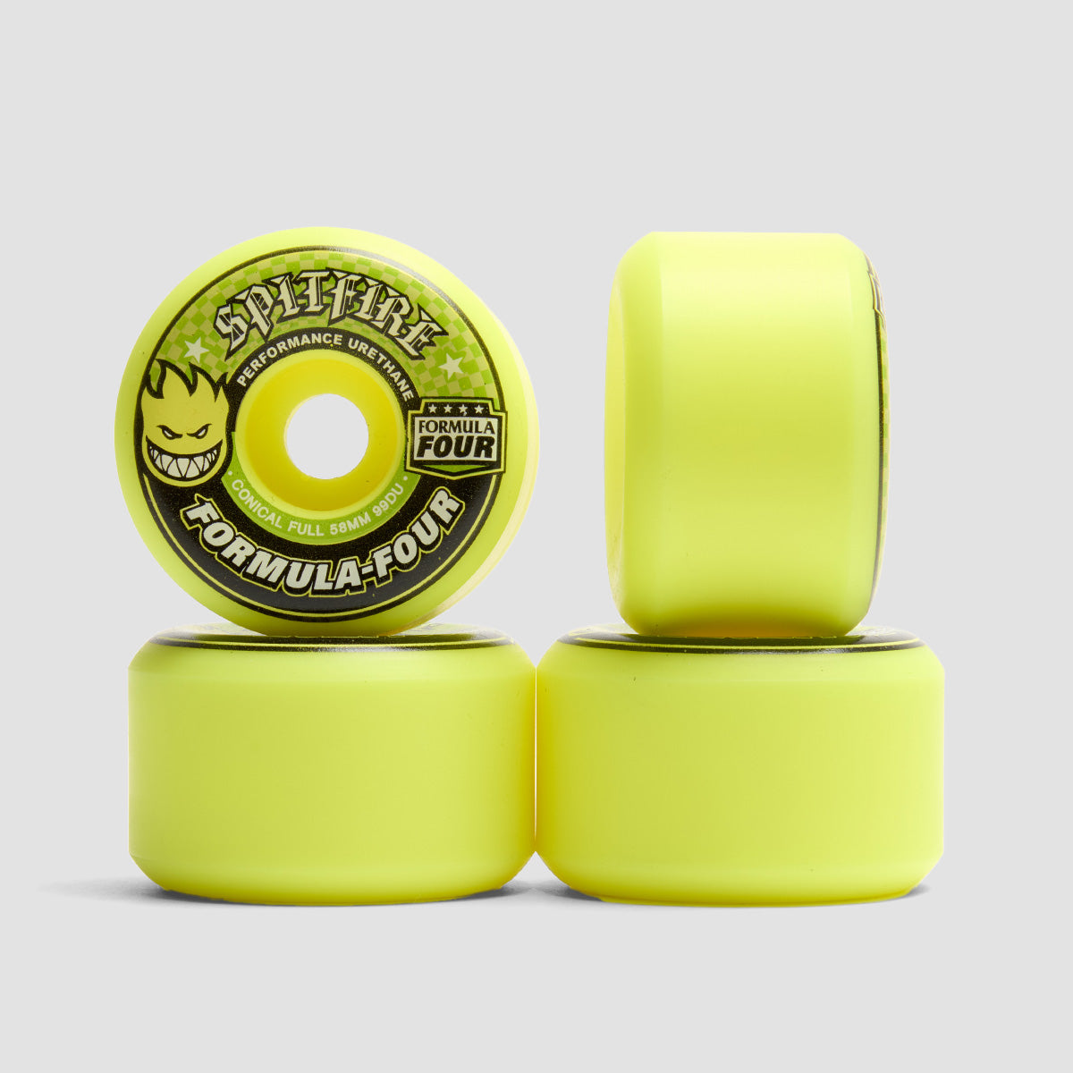 Spitfire Formula Four Conical Full 99DU Skateboard Wheels Neon Yellow 58mm