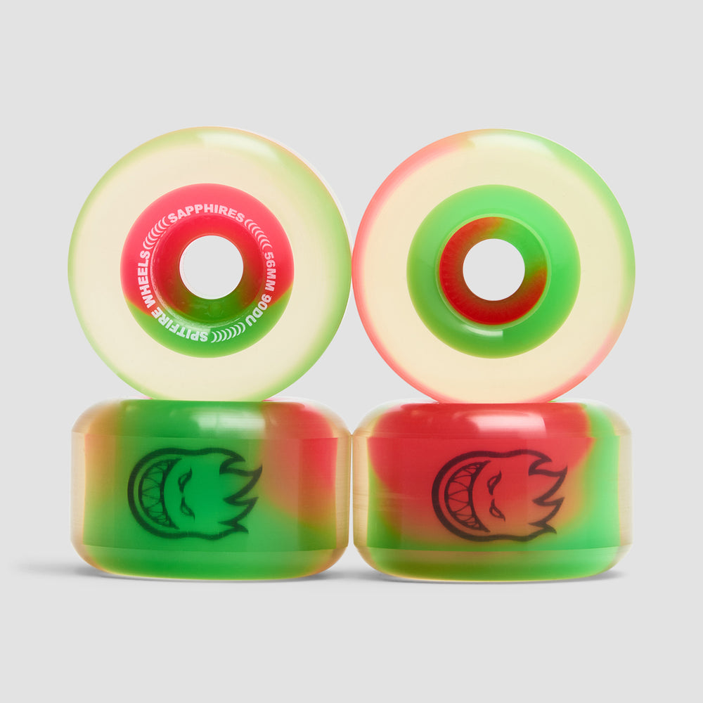 Fetch Radials Spitfire Sapphire Radials 90DU Skateboard Wheels Pink/Green/Clear 56mm