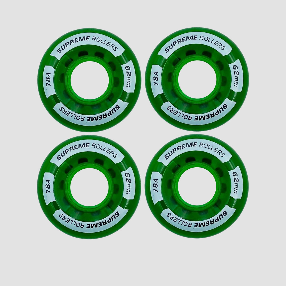 Supreme 78A Rollers Quad Wheels X4 Green 62mm