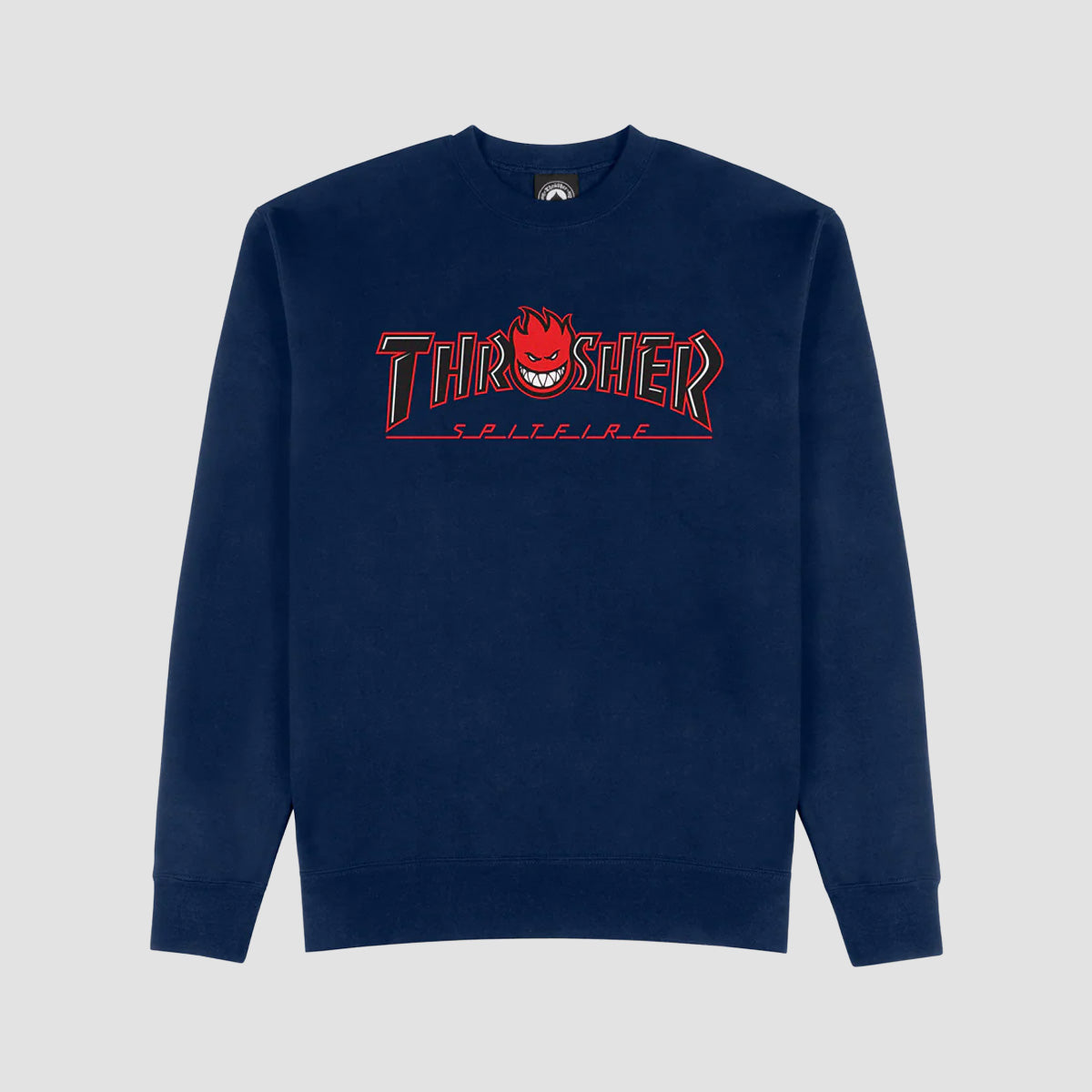 Thrasher X Spitfire Big Head Outline Crew Sweatshirt Navy