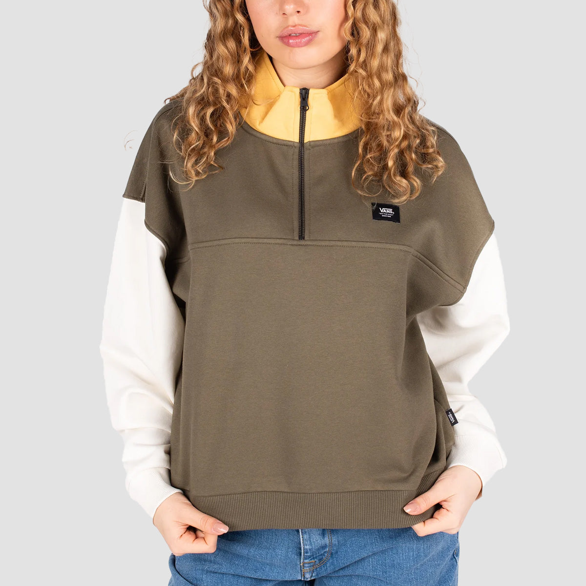 Vans Colorblock Half Zip Mock Sweatshirt Grape Leaf/Mocha Bisque - Womens