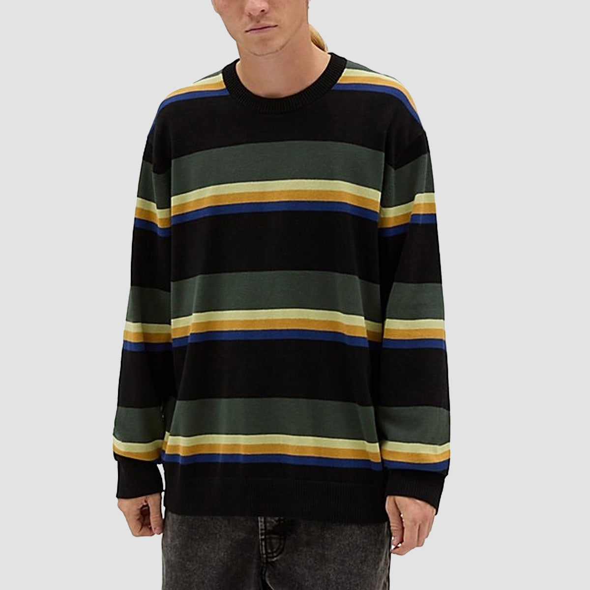 Vans Tacuba Stripe Crew Sweatshirt Black/Deep Forest