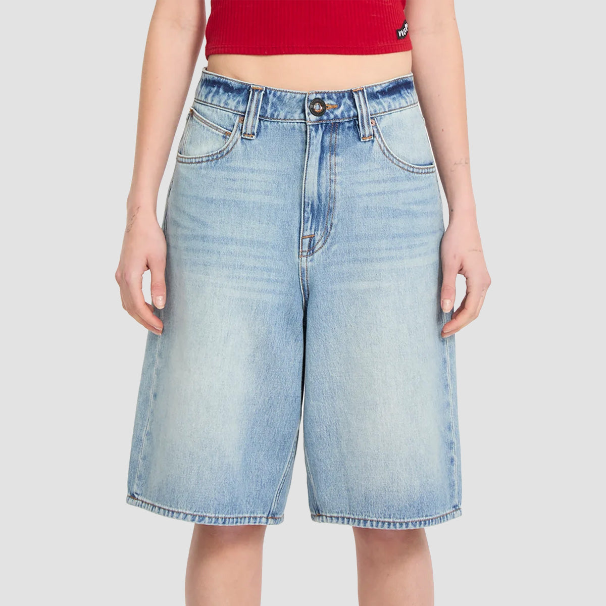 Volcom Beeggy Denim Shorts Dusty Blue Wash - Womens