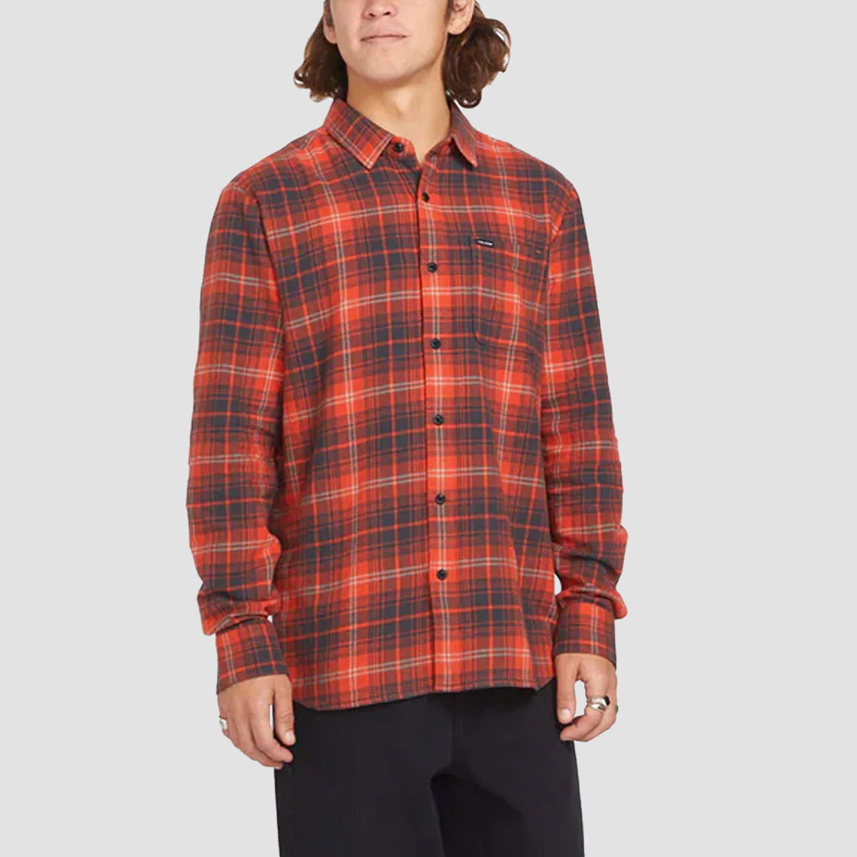 Volcom Caden Plaid Longsleeve Shirt Bright Red