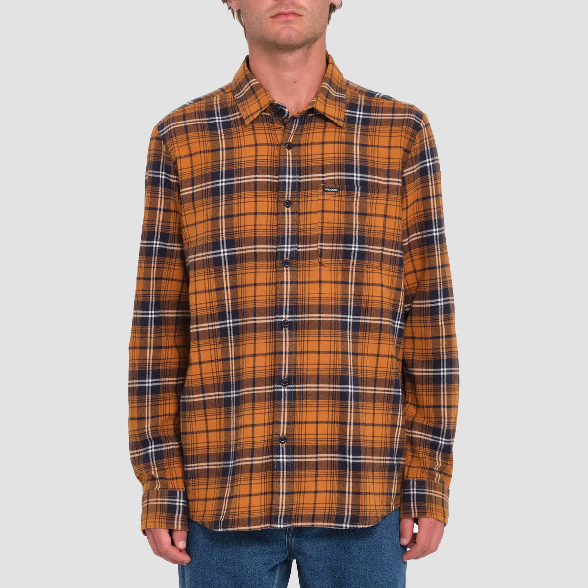 Volcom Caden Plaid Longsleeve Shirt Chestnut Brown