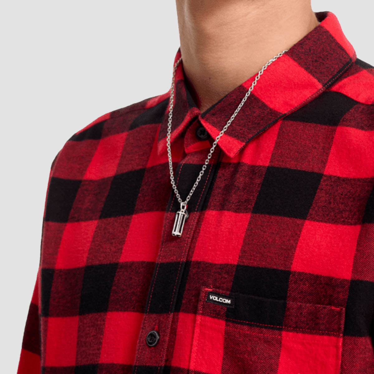 Volcom Caden Plaid Longsleeve Shirt Lifeguard Red