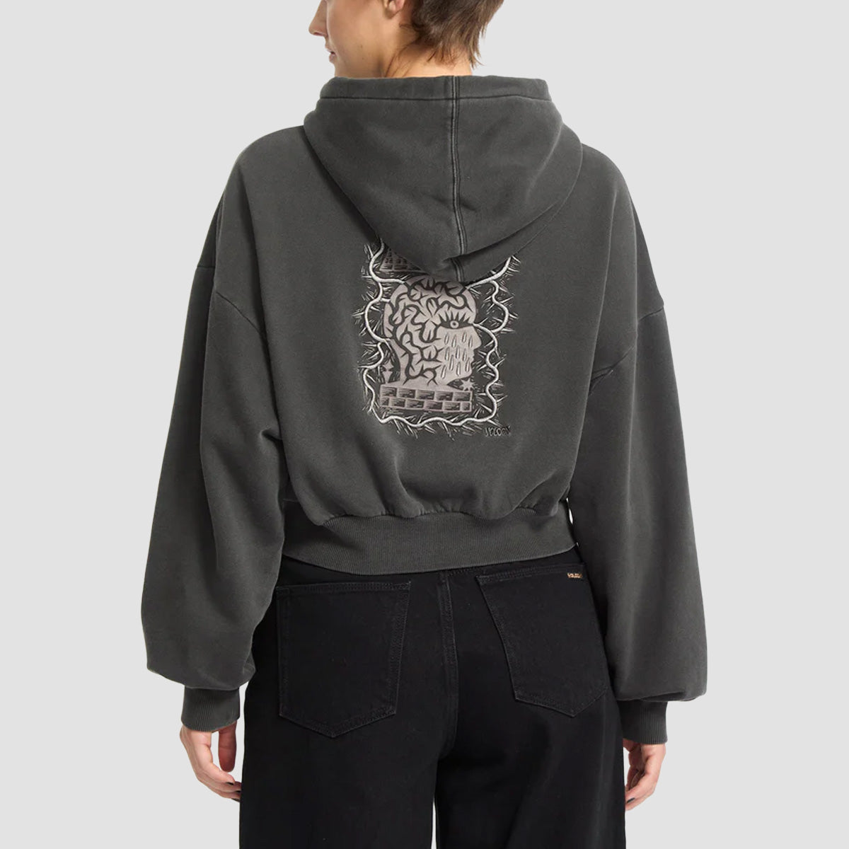 Volcom FA Vaderetro Cropped Pullover Hoodie Vintage Black - Womens