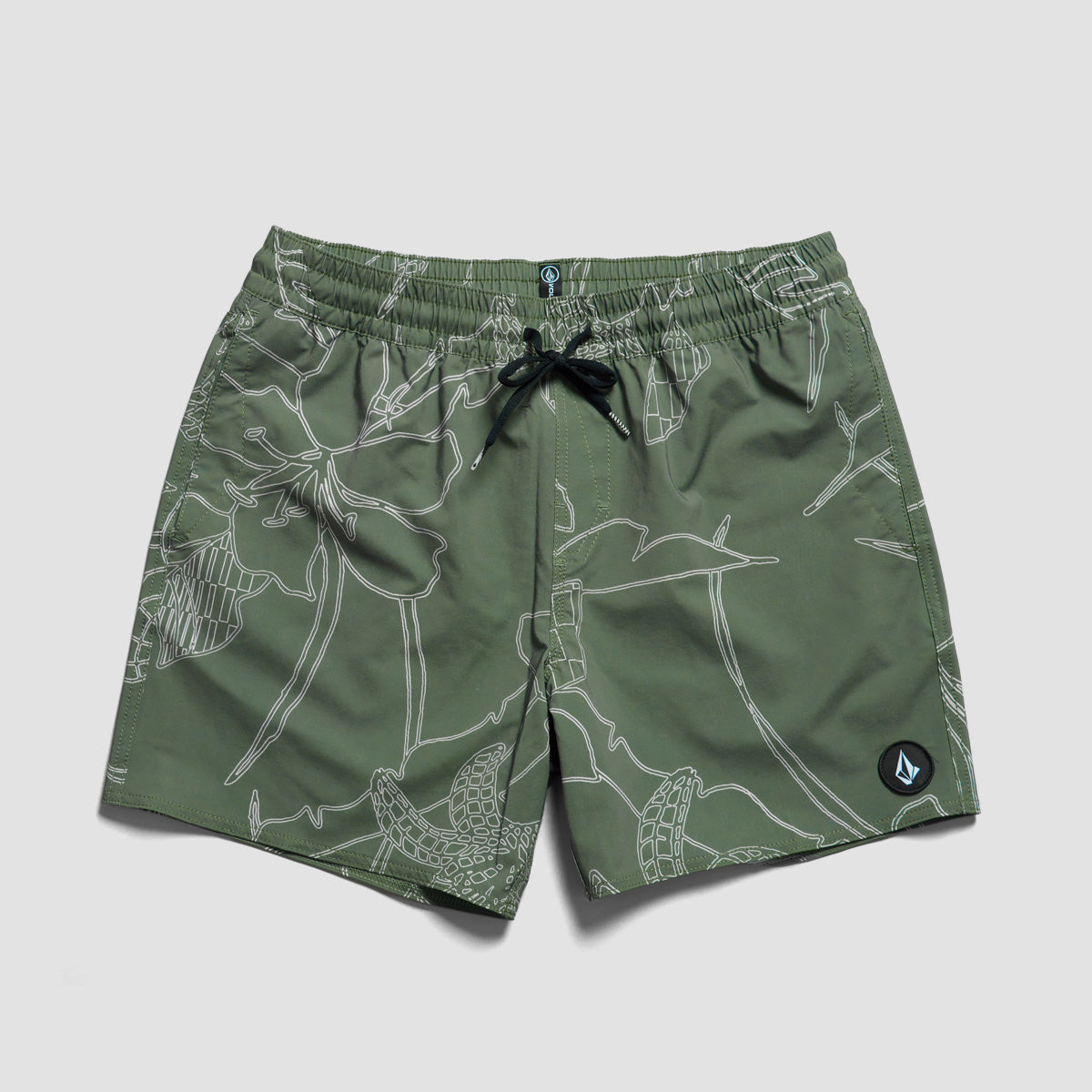 Volcom Lido Print Trunks 16" Boardshorts Light Olive