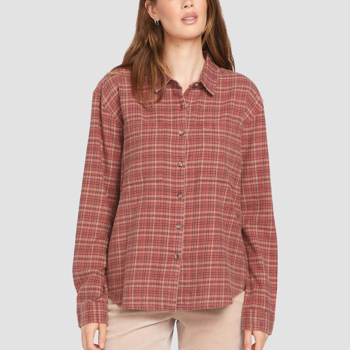 Volcom Plaid To Meet U 2 Longsleeve Shirt Chestnut Brown - Womens