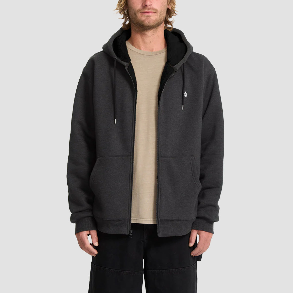 Volcom Single Stone Lined Zip Hoodie Heather Black