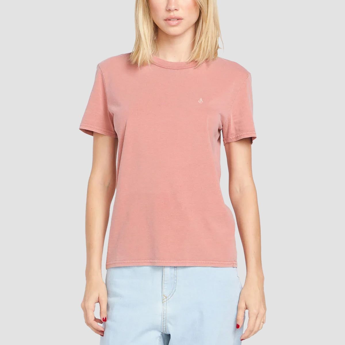 Volcom Solid Stone Emb T-Shirt Mauve Rose - Womens