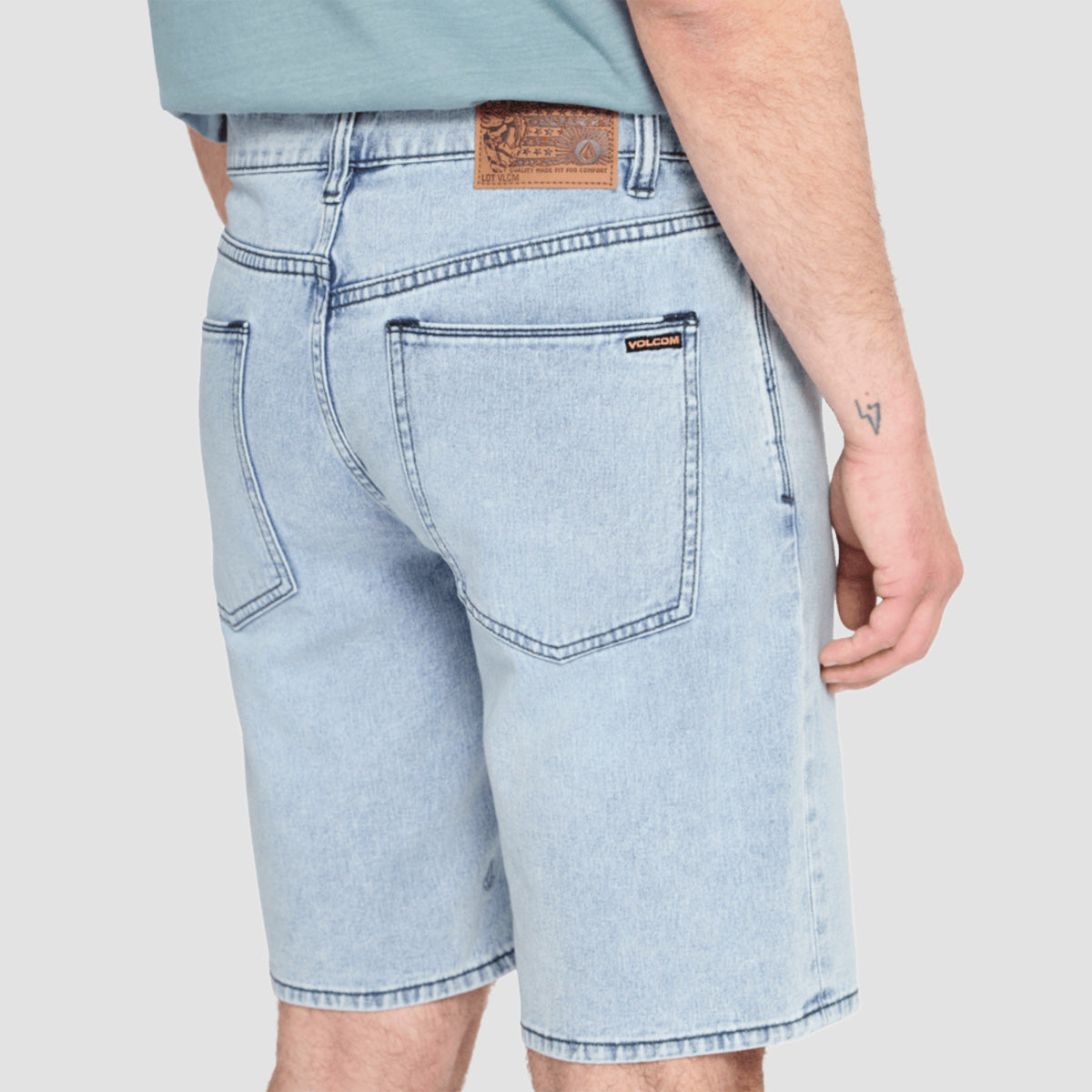Volcom Solver Denim Shorts Worn Light Blue