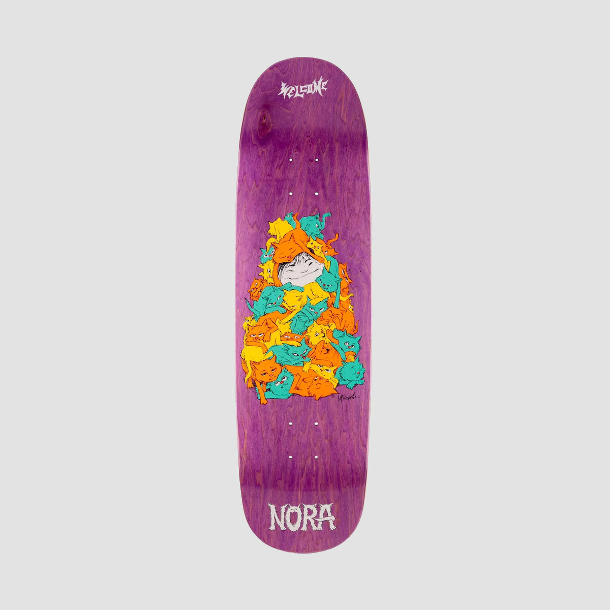 Welcome Purr Pile Nora Pro Model On Sphynx Skateboard Deck Purple Stain - 8.8"