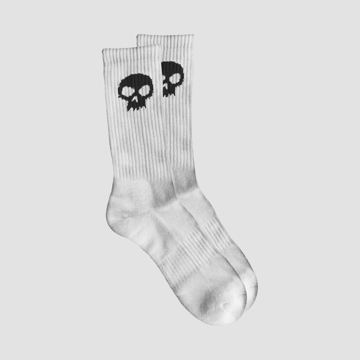 Zero Single Skull Crew Socks White