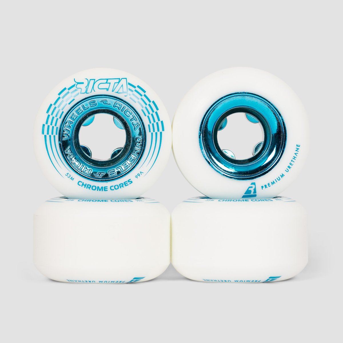 Ricta Chrome Core 99a Skateboard Wheels White/Teal 53mm