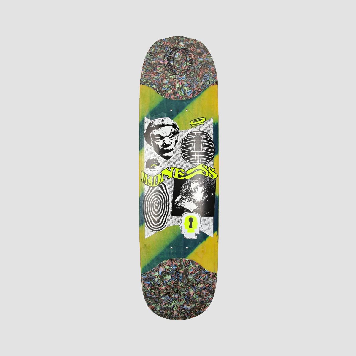 Madness Outcast R7 Slick On Tail and Nose Burden Shaped Skateboard Deck Green/Multi - 8.5"
