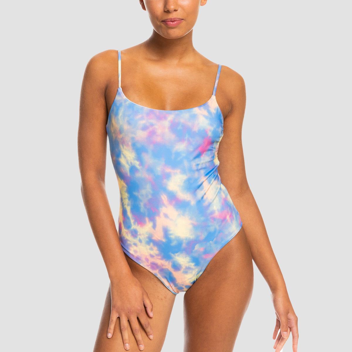 Roxy Pop Surf Reversible One-Piece Swimsuit Pale Marigold Tie Dye Vibes - Womens