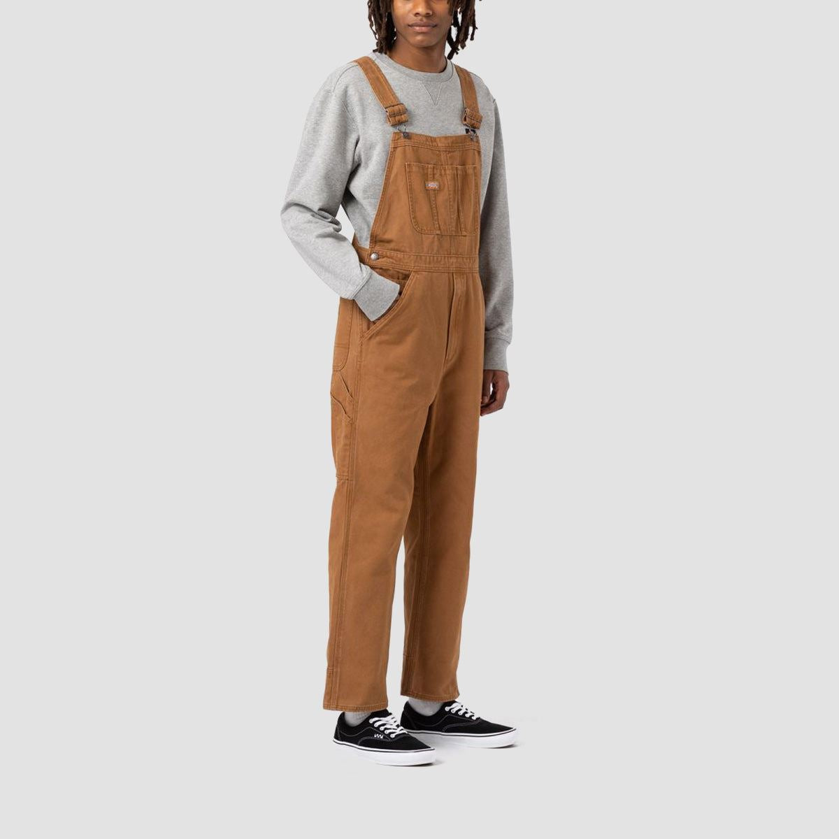 Dickies Duck Canvas Classic Bib Pants Stone Washed Brown Duck