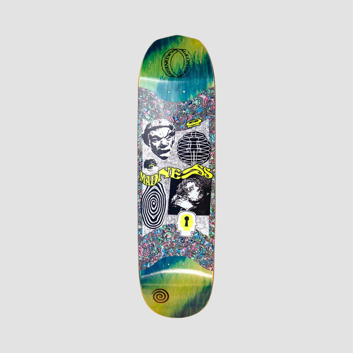 Madness Outcast R7 Slick On Middle Section Burden Shaped Skateboard Deck Green/Multi - 8.5"