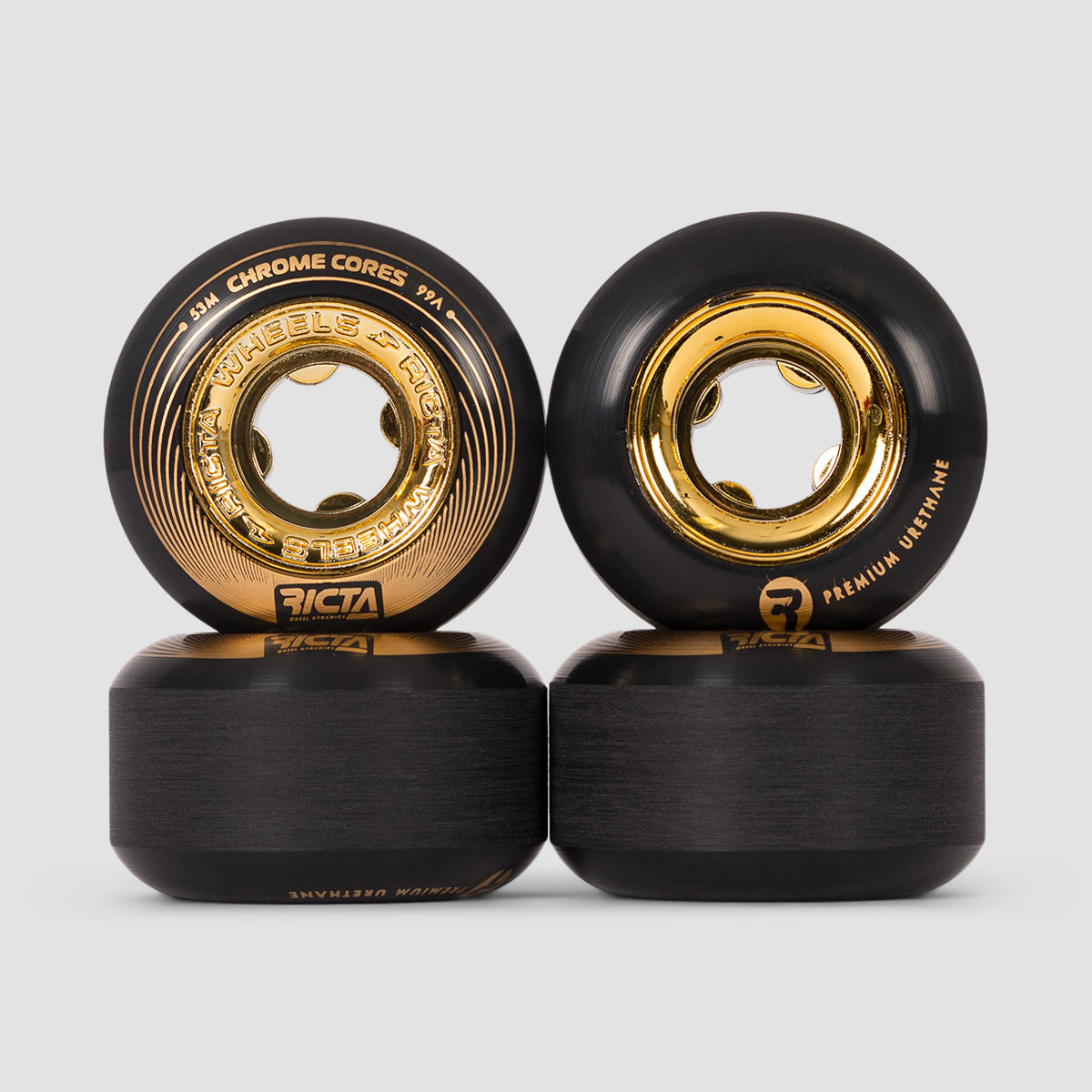 Ricta Chrome Core 99a Skateboard Wheels Black/Gold 53mm