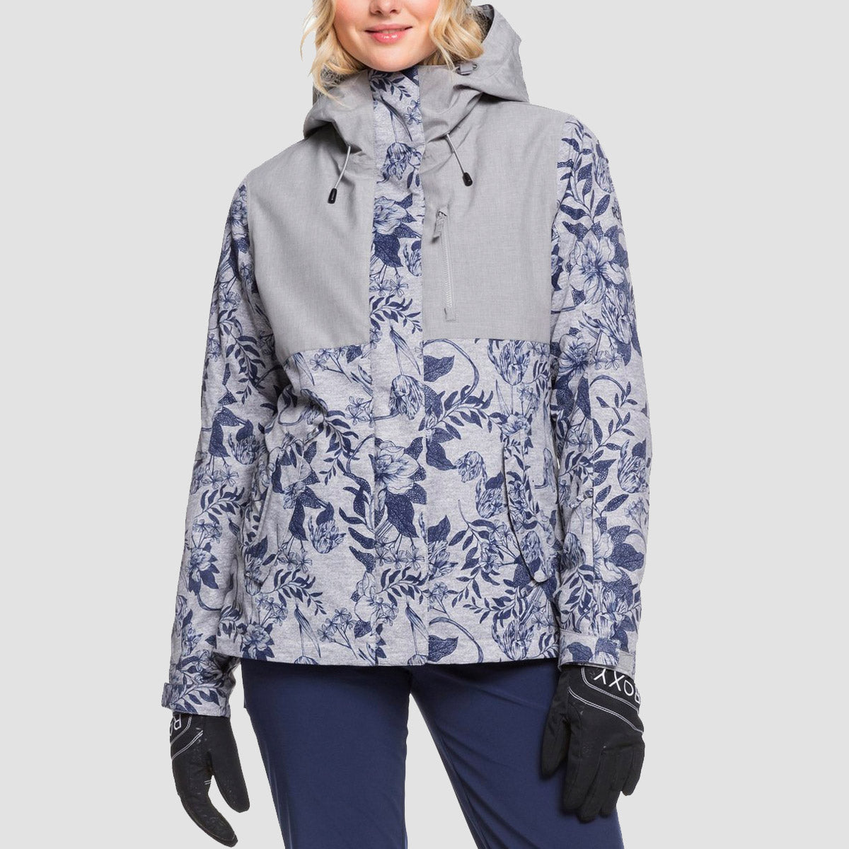 Roxy Jetty 3 in 1 Snow Jacket Heather Grey Botanical Flowers - Womens