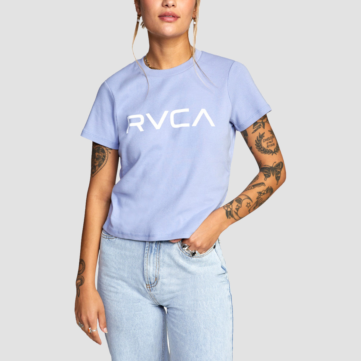 RVCA Rib T-Shirt Grey Purple - Womens