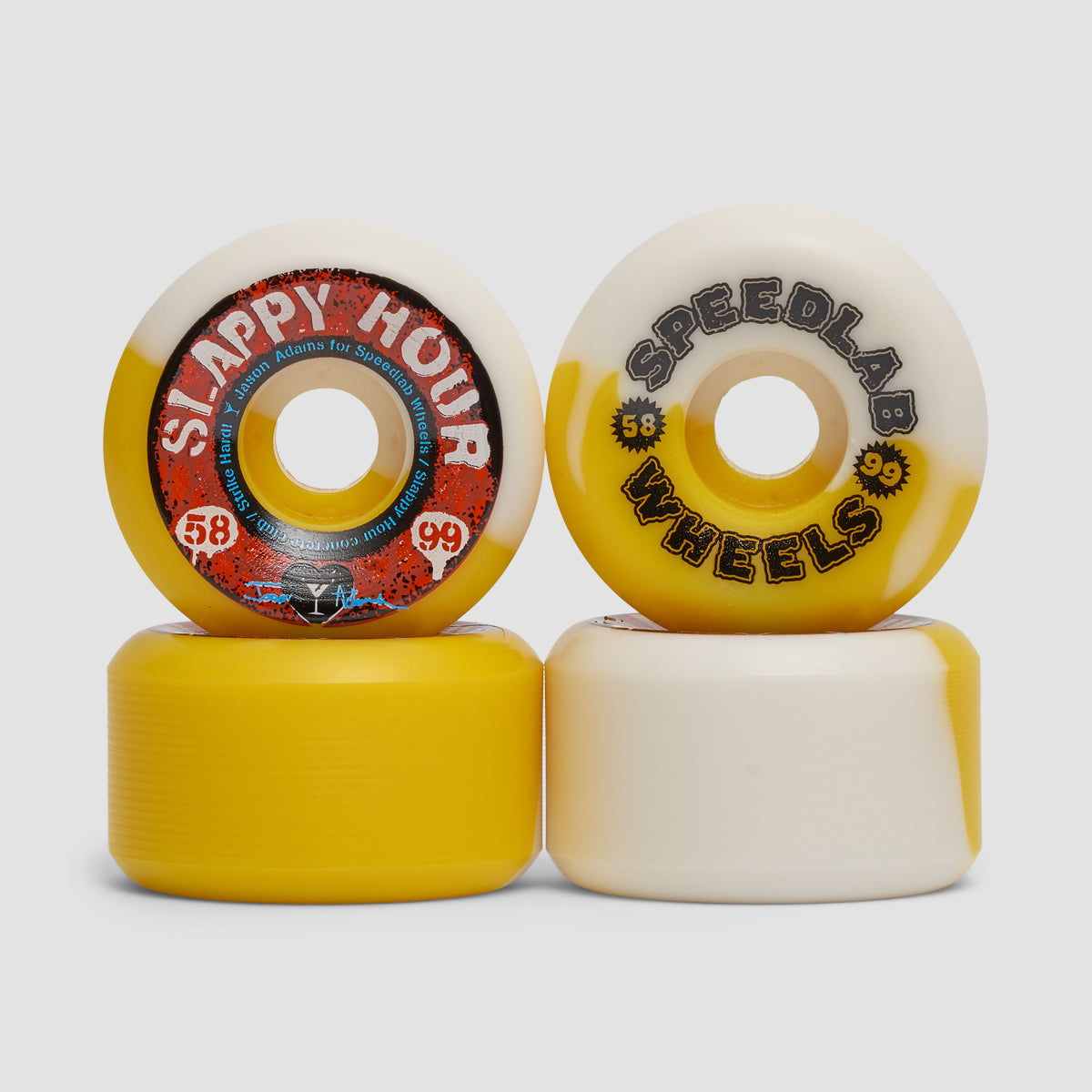 Speedlab Slappy Hour Jason Adams Pro 99A Skateboard Wheels Yellow/White Split 58mm