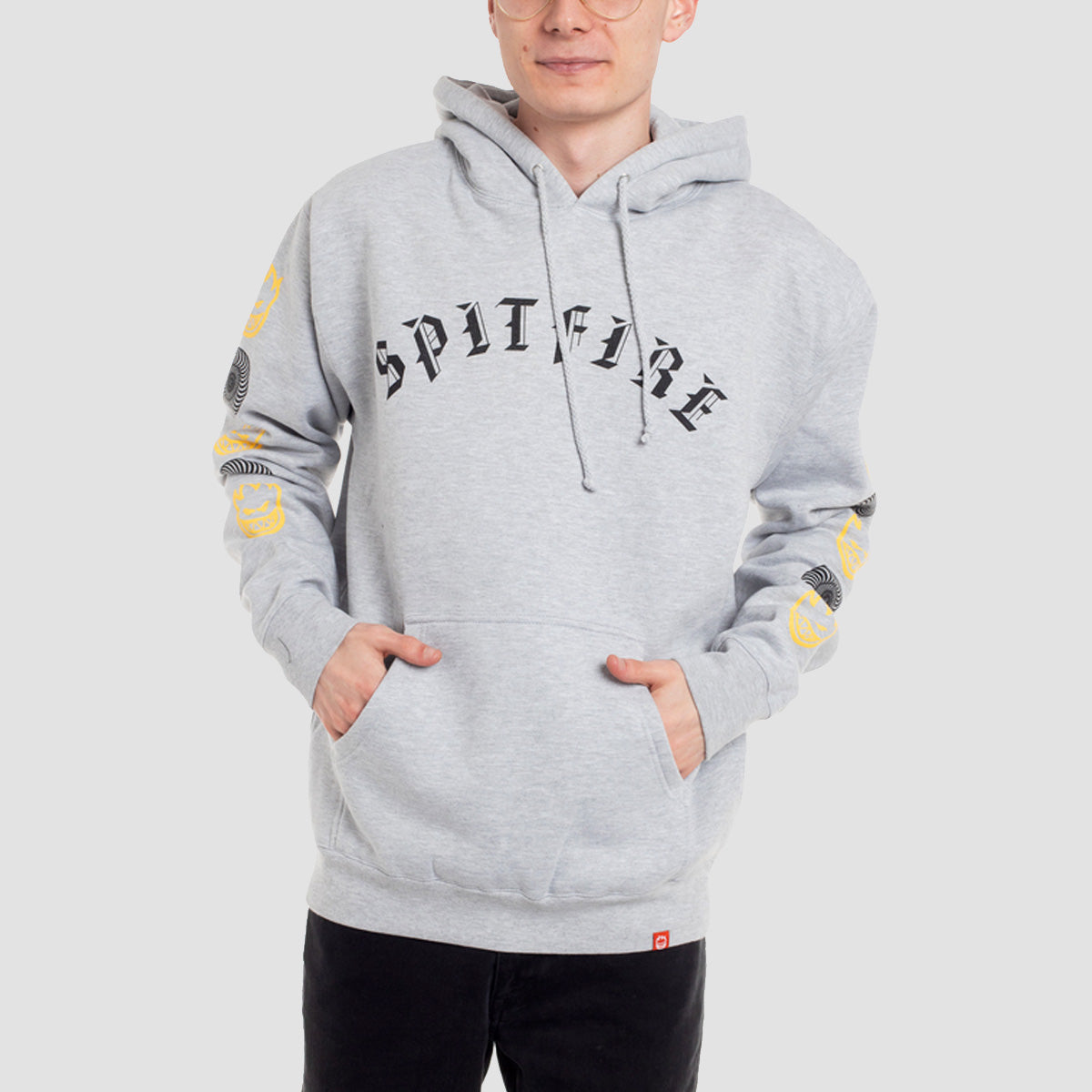 Spitfire Old E Combo Sleeve Pullover Hoodie Grey Heather/Black/Yellow