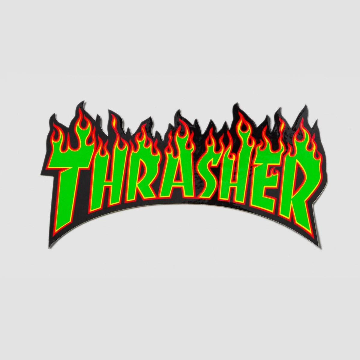 Thrasher Flame Logo Large Sticker Green/Black 260mm x 135mm - Skateboard
