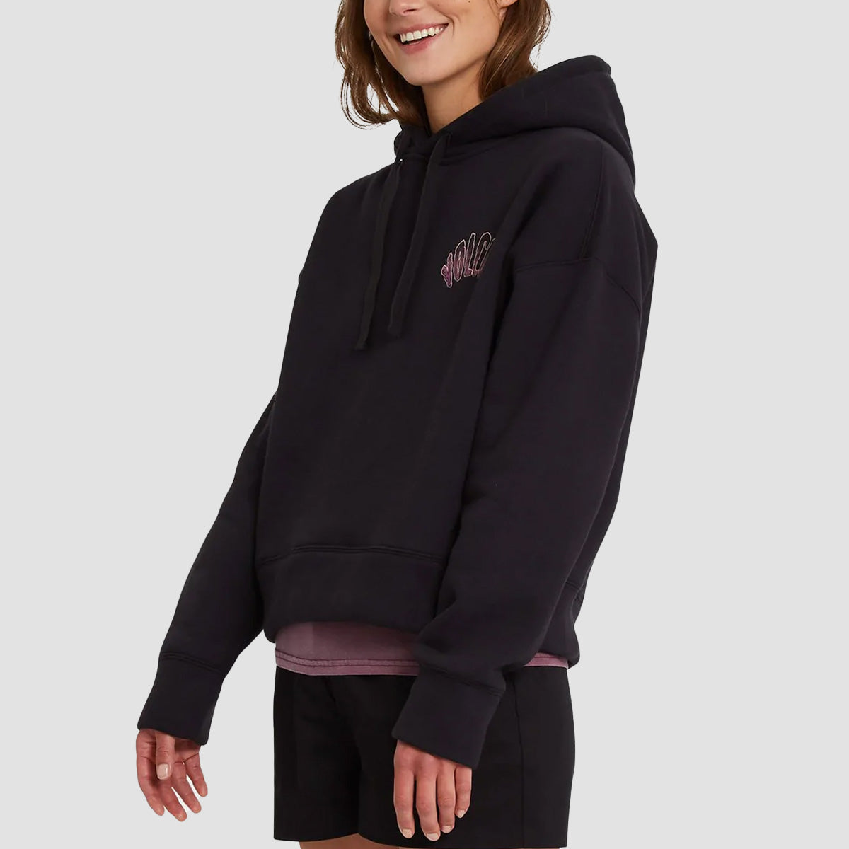 Volcom Voltrip Cropped Pullover Hoodie Black - Womens