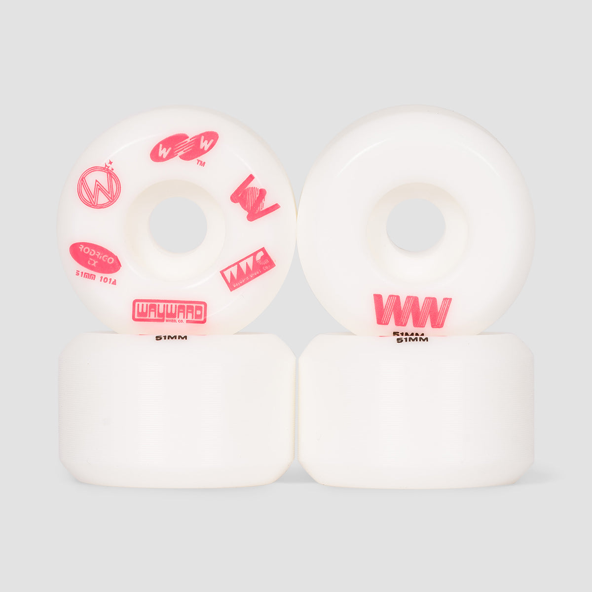 Wayward Rodrigo TX Funnel Cut 101A Skateboard Wheels White/Pink 51mm